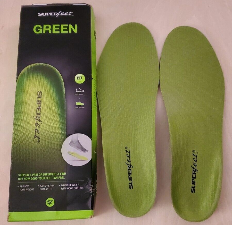 Superfeet GREEN High Arch Orthotic Insoles Size D Men’s 7.5-9 Women’s 8.5-10