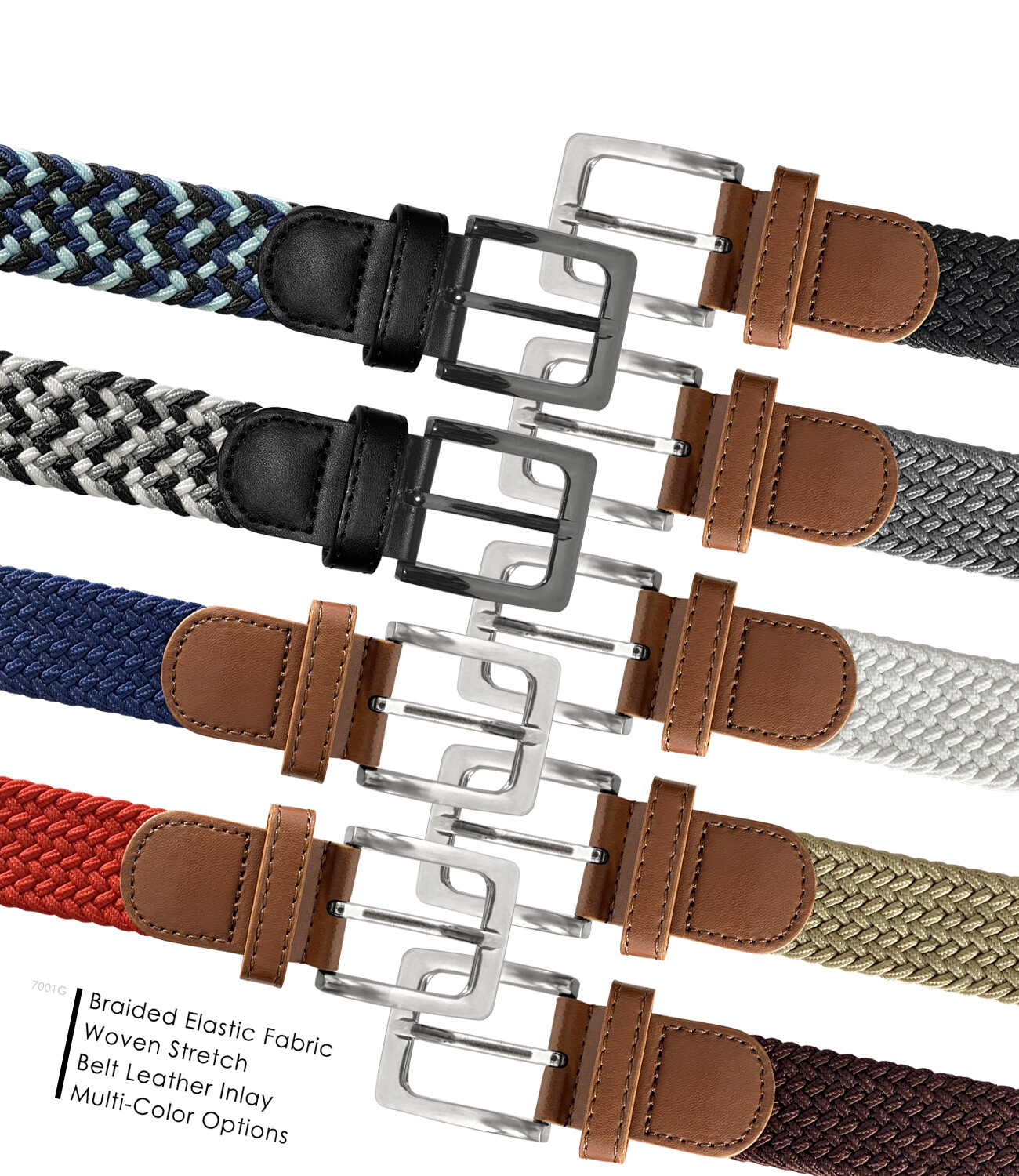 7001G Women’s Stretch Belt Braided Elastic Woven Canvas Fabric Belt 1-3/8″(35mm)