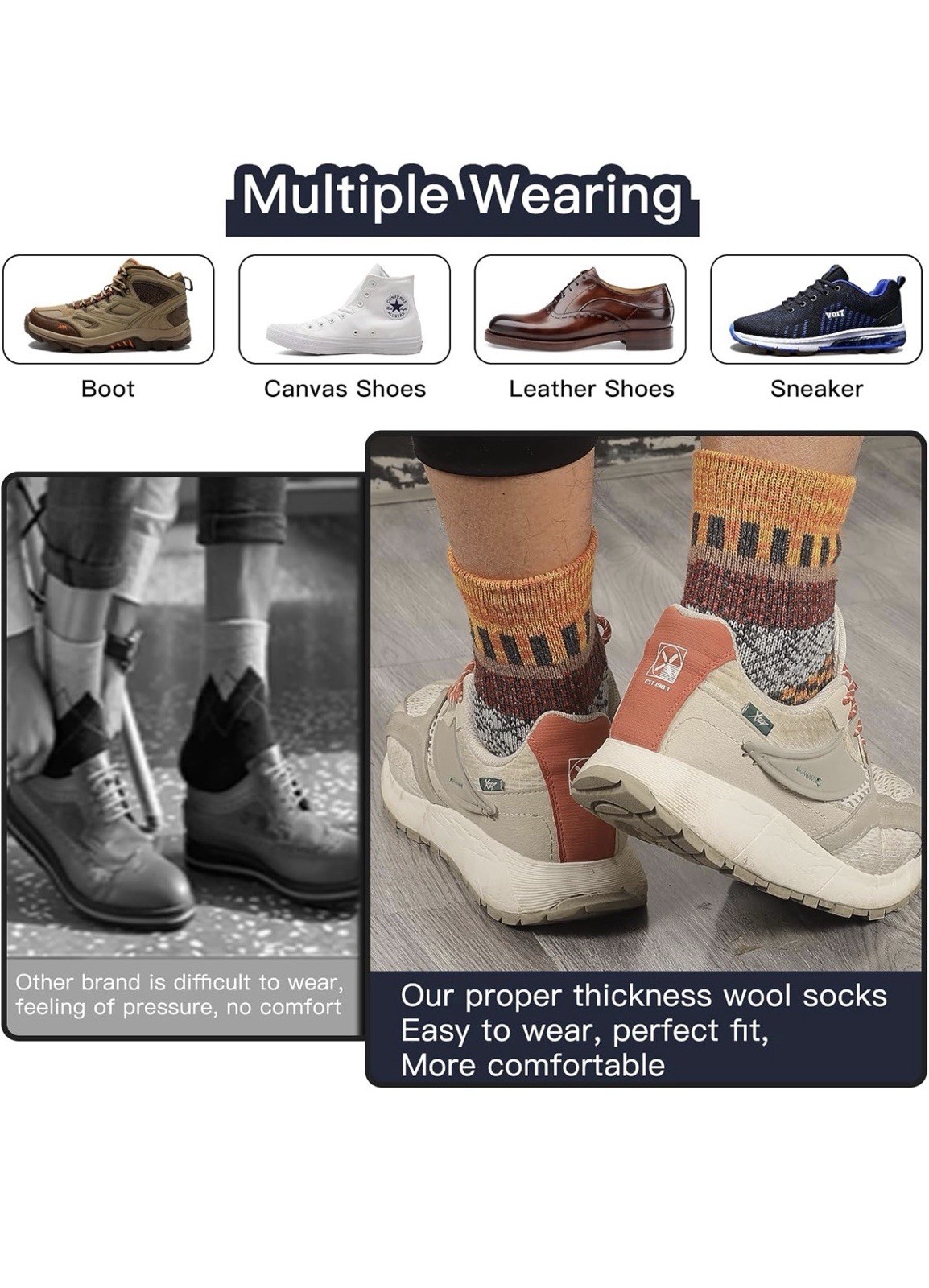Men’s socks Shoe Size 6-12 Winter Thick Crew 5 Pairs Multicolor