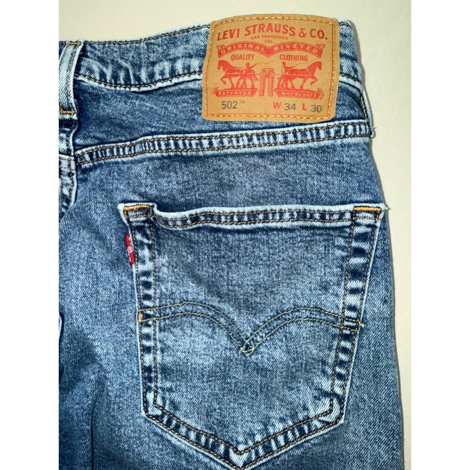 Levis 502 Regular Taper Mens Blue Denim Jeans W34 L30 Medium Wash Stretch