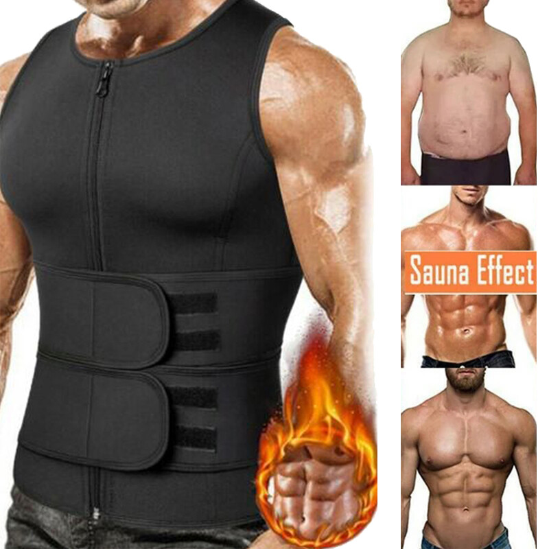 Mens Neoprene Sauna Sweat Vest Body Shaper Waist Cincher Weight Loss Shapewear