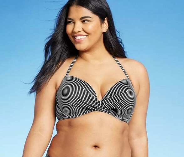 Women’s Light Lined Twist-Front Bikini Top Shade & Shore Black/White Strip 40DDD