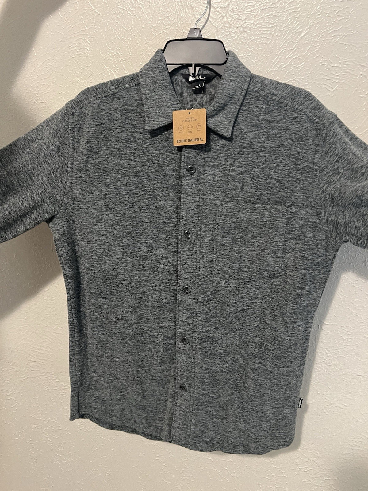 Eddie Bauer Quest Fleece Shirt Men Small Gray NWT Long Sleeve Button Up $80 Msrp