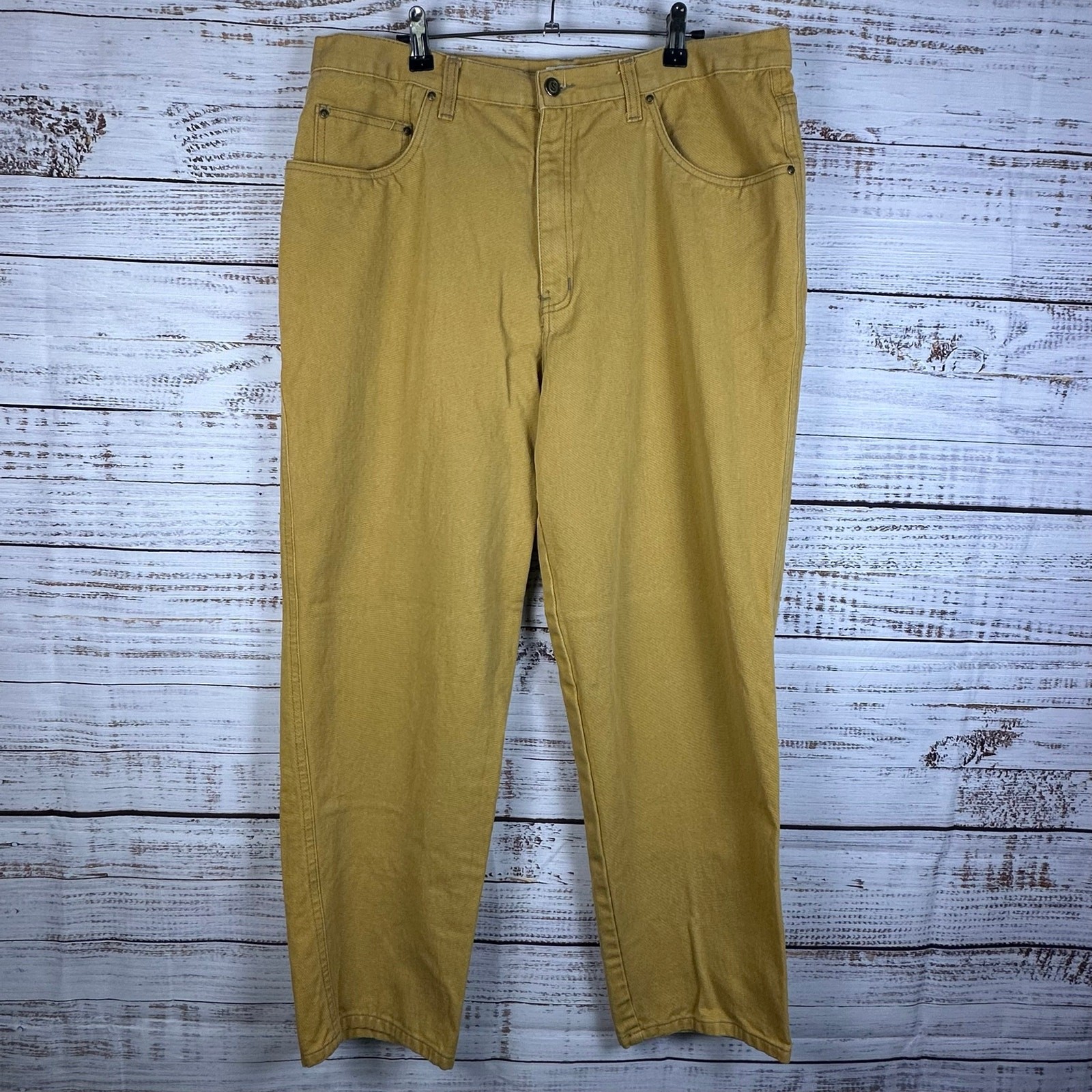 Mens VTG 90s Sostanza Yellow Gold Straight Denim Jeans Baggy Cotton 38×30
