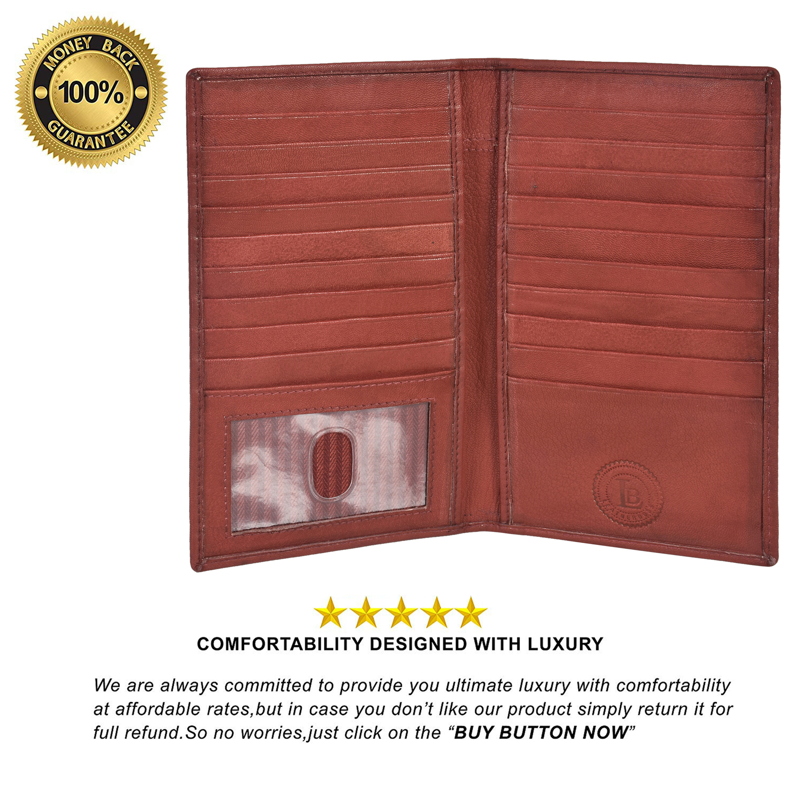 Leatherboss Genuine Leather Credit Card Holder Wallet 19 Card Slots + 1ID Window