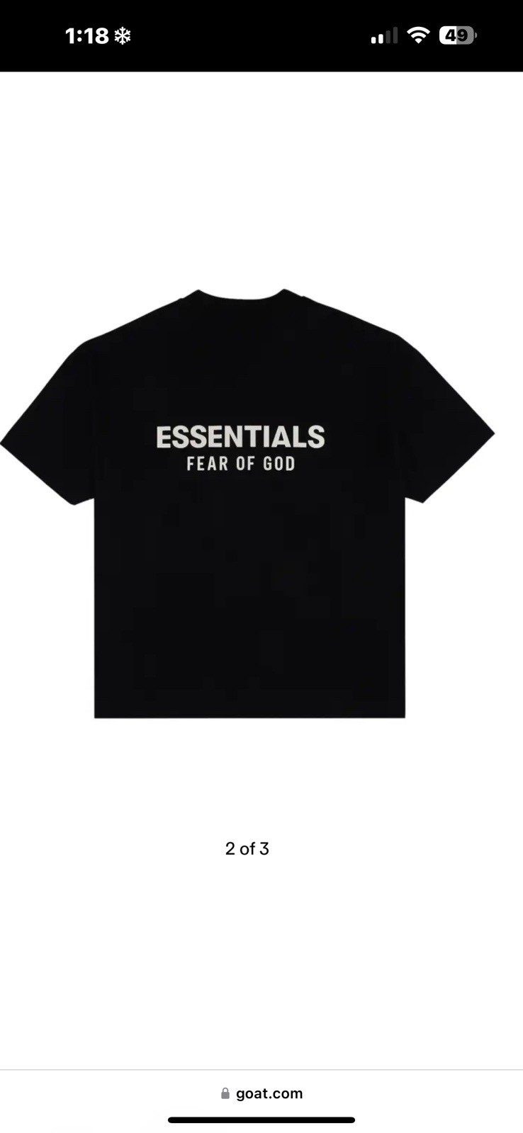 Fear of God ESSENTIALS Black Logo Crew Neck Short Sleeve T-Shirt Size L
