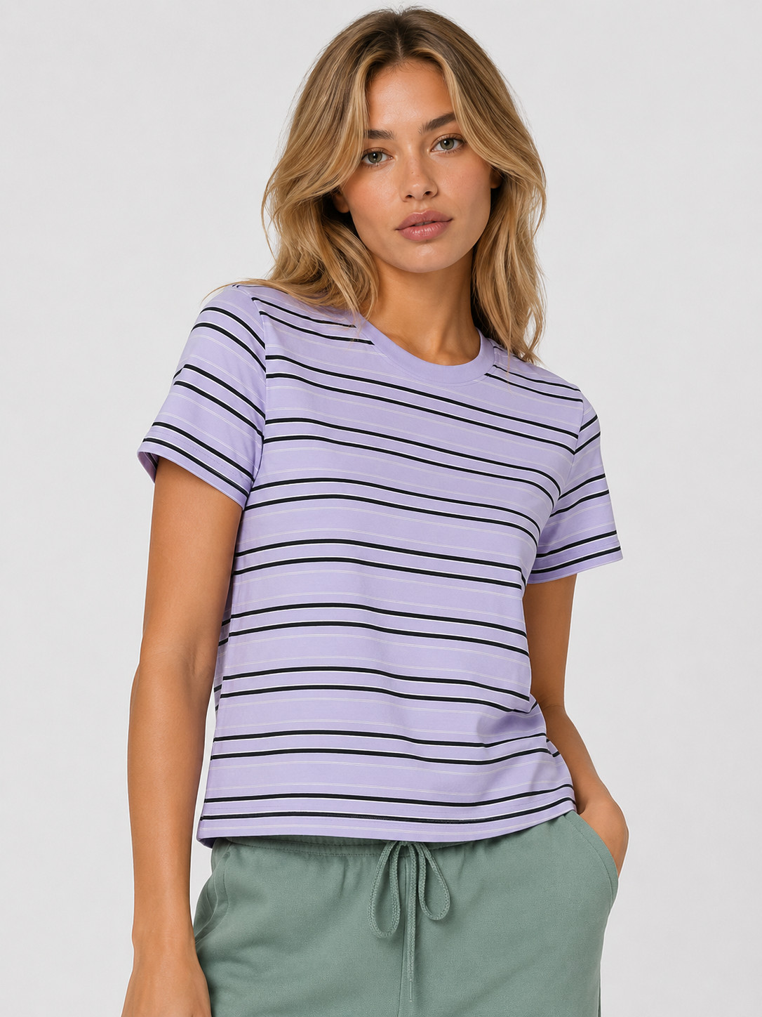 NWT Victoria’s Secret PINK Dreamer Cotton Tee Strips LILA Size S