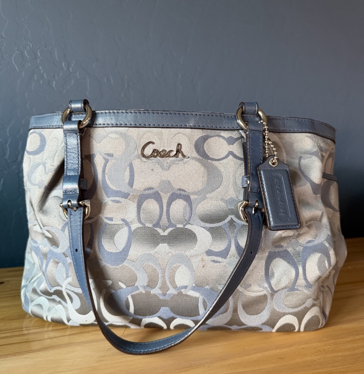 Coach Tote Bag #C1126-F17881 Shades Of Blue Signature Pattern