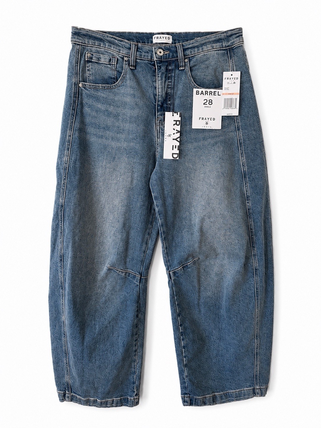 Frayed Jeans Womens Barrel Ankle Jeans Cleo Wash Medium Blue Denim Size 28