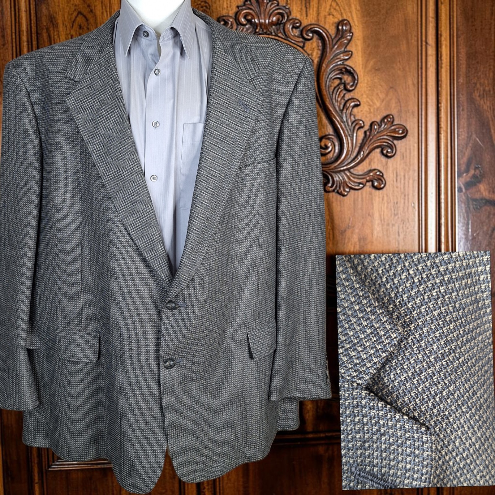Hart Schaffner Marx Sport Coat Mens 54R Green Gray Check Single Vented