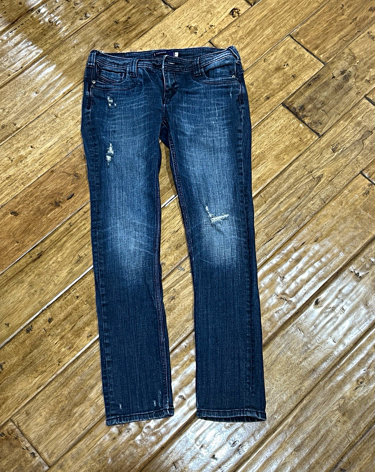 VIGOSS Skinny Blue Medium Wash Denim Jeans Stretch 5-Pocket Button Zip