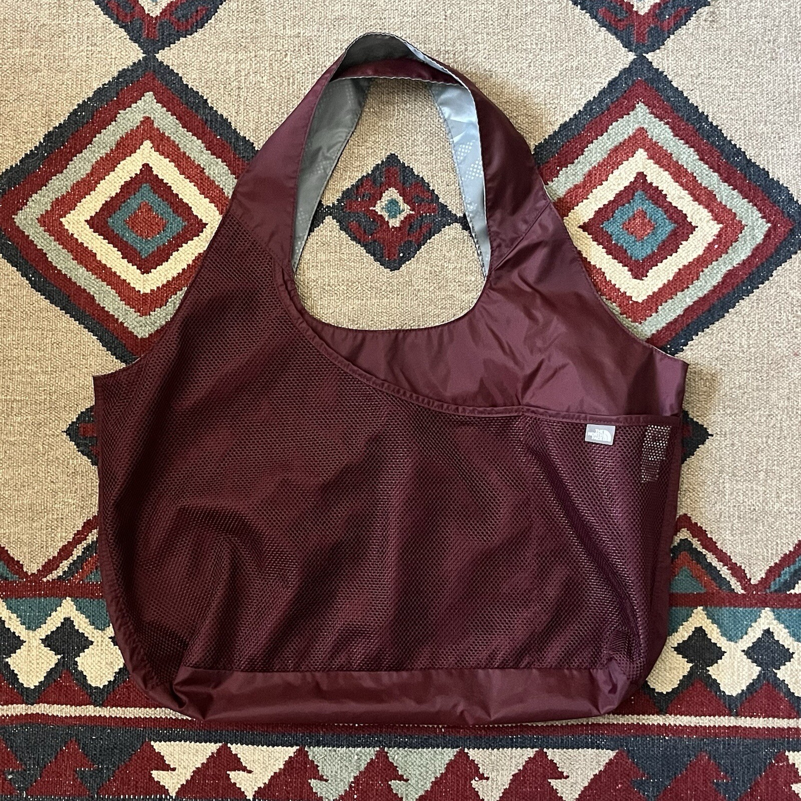 North Face Reversible Nylon-Polyester Tote Bag Burgundy/Gray