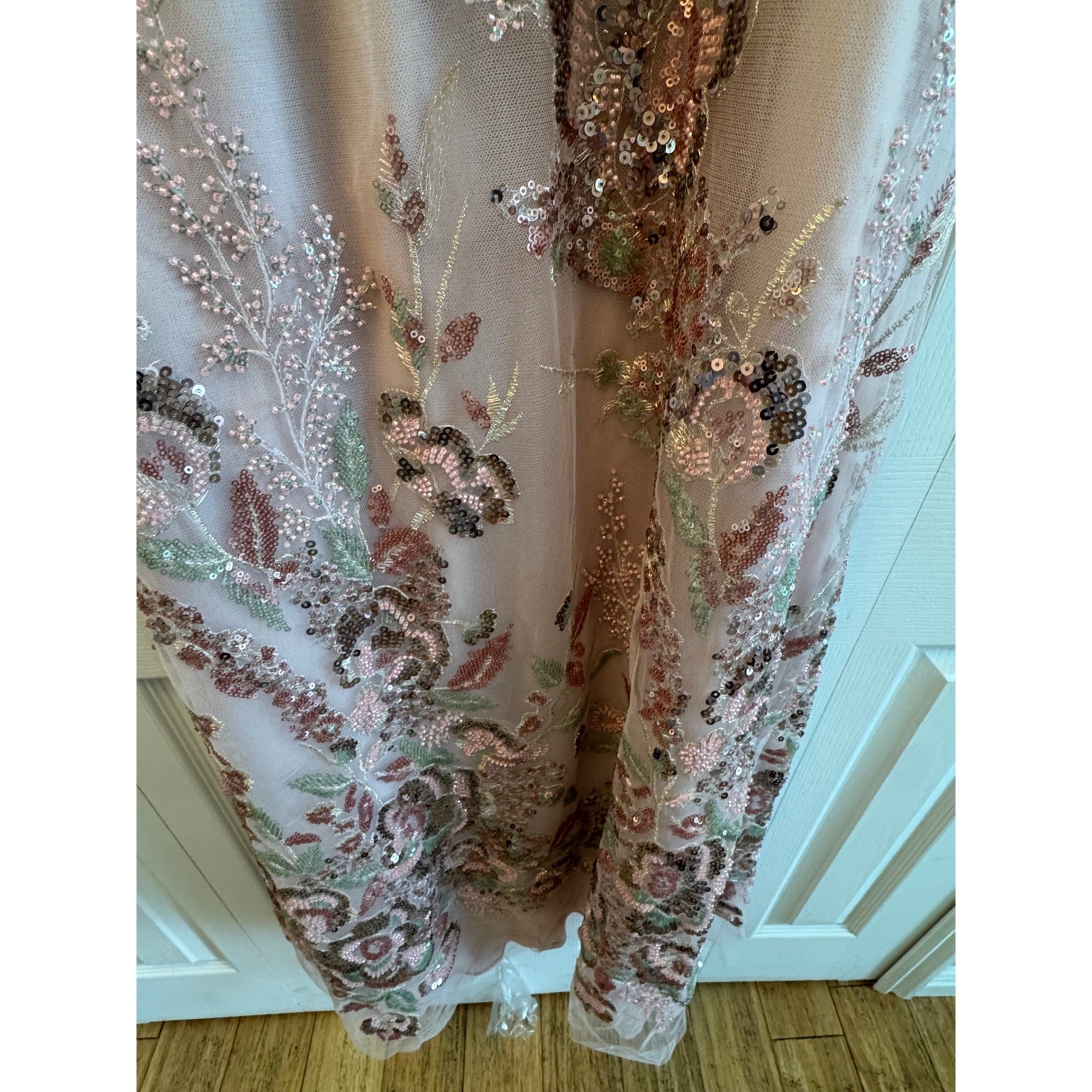 Mac Duggal 67880 Rose Pink Floral Sequin Flutter Sleeve Gown Dress Size 8 NEW