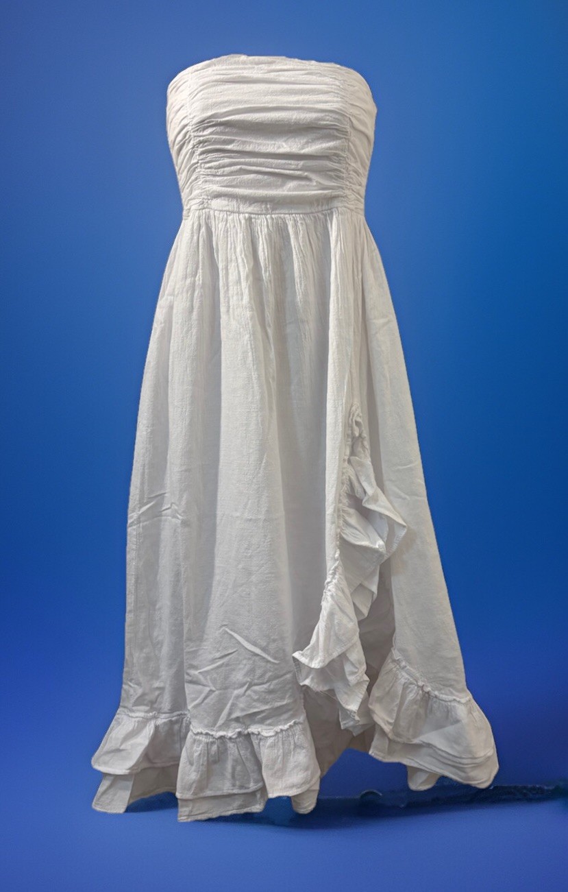 Altar’d State Strapless Midi Ruffle Sienna Dress in White 100% Cotton Lined $78