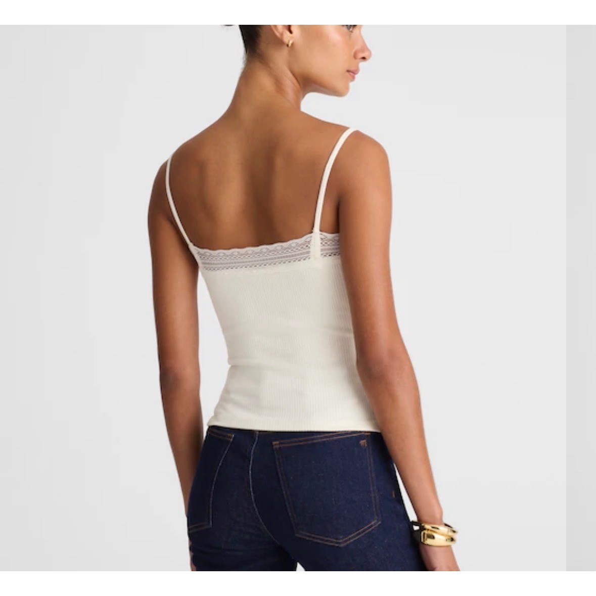 Madewell Lace Trim Square Neck Tank Top Ribbed Ivory Spaghetti Strap sz XXS NWT