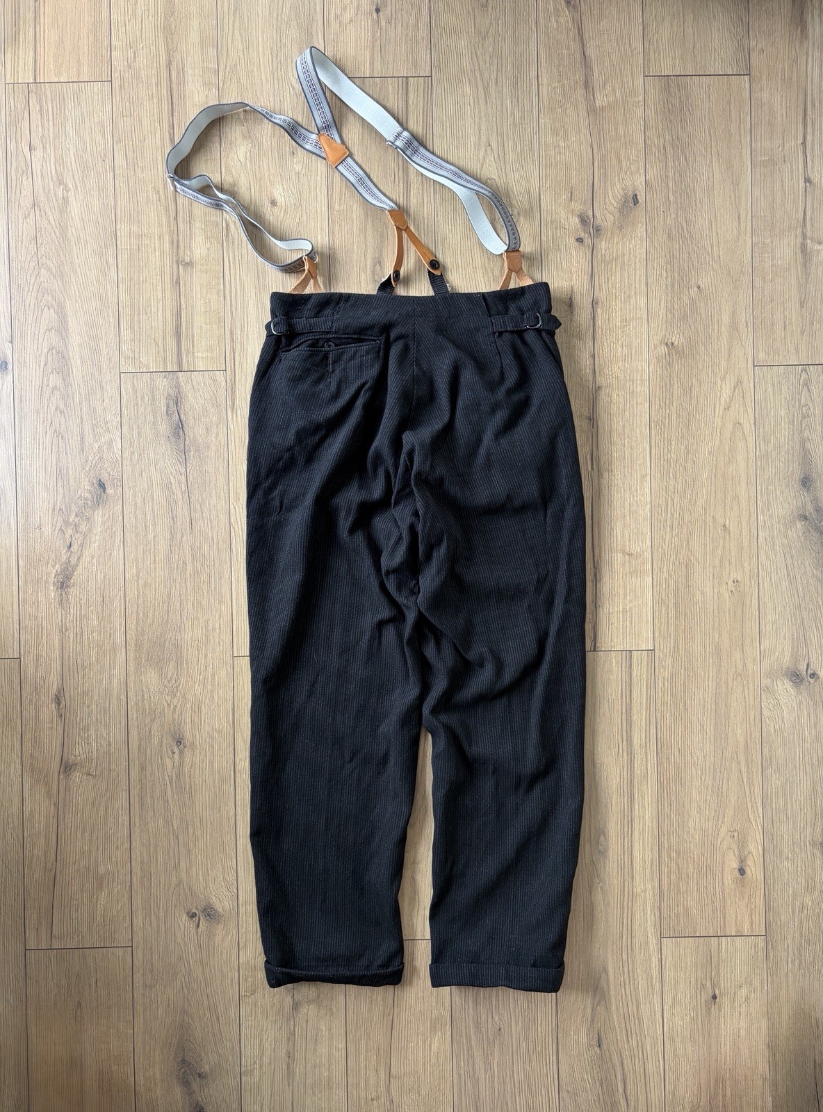 30-50s Work Pinstripe Vtg European Workwear High Waist Suspenders Trousers sz~36