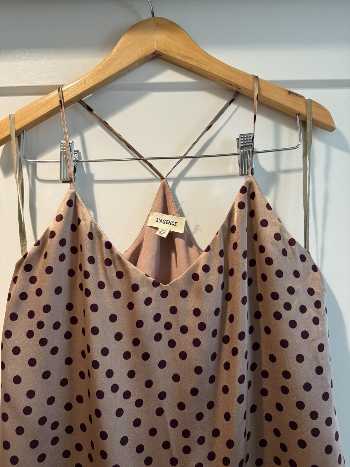 L’AGENCE Taupe Cami with Burgundy Polka Dots Size XS