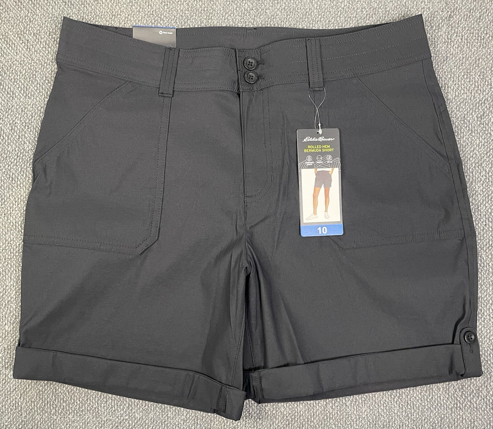 Eddie Bauer Women’s Rolled Hem Bermuda Shorts Black or Red Pick Your Size NWT