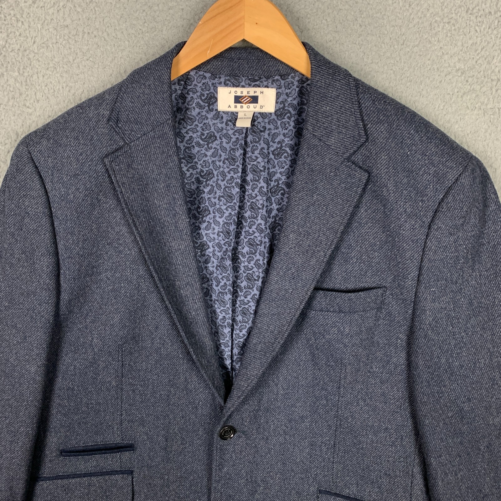 Joseph Abboud Sport Coat Blazer Men’s Large L Blue Flannel Wool Blend Two Button