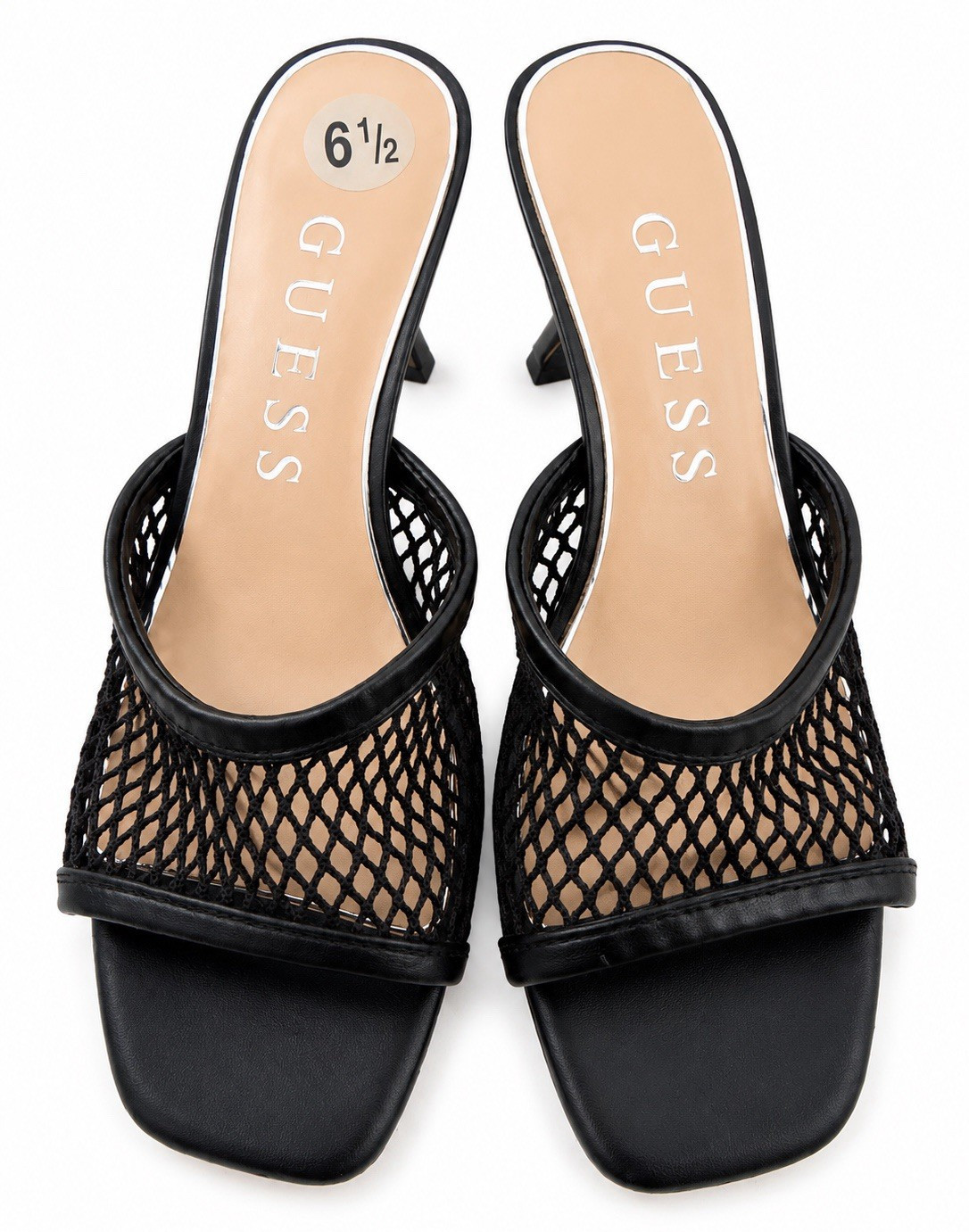 GUESS Women’s Black Mesh Open Toe Slip-On Mule Heels Synthetic Upper 6.5
