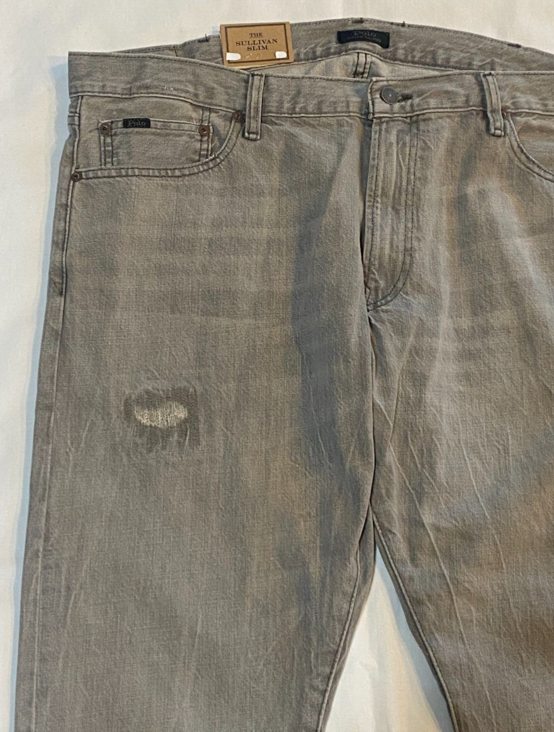 NWT-Polo Ralph Lauren Mens The Sullivan Slim Jeans Stretch Rope Dyed Gray- 40×30