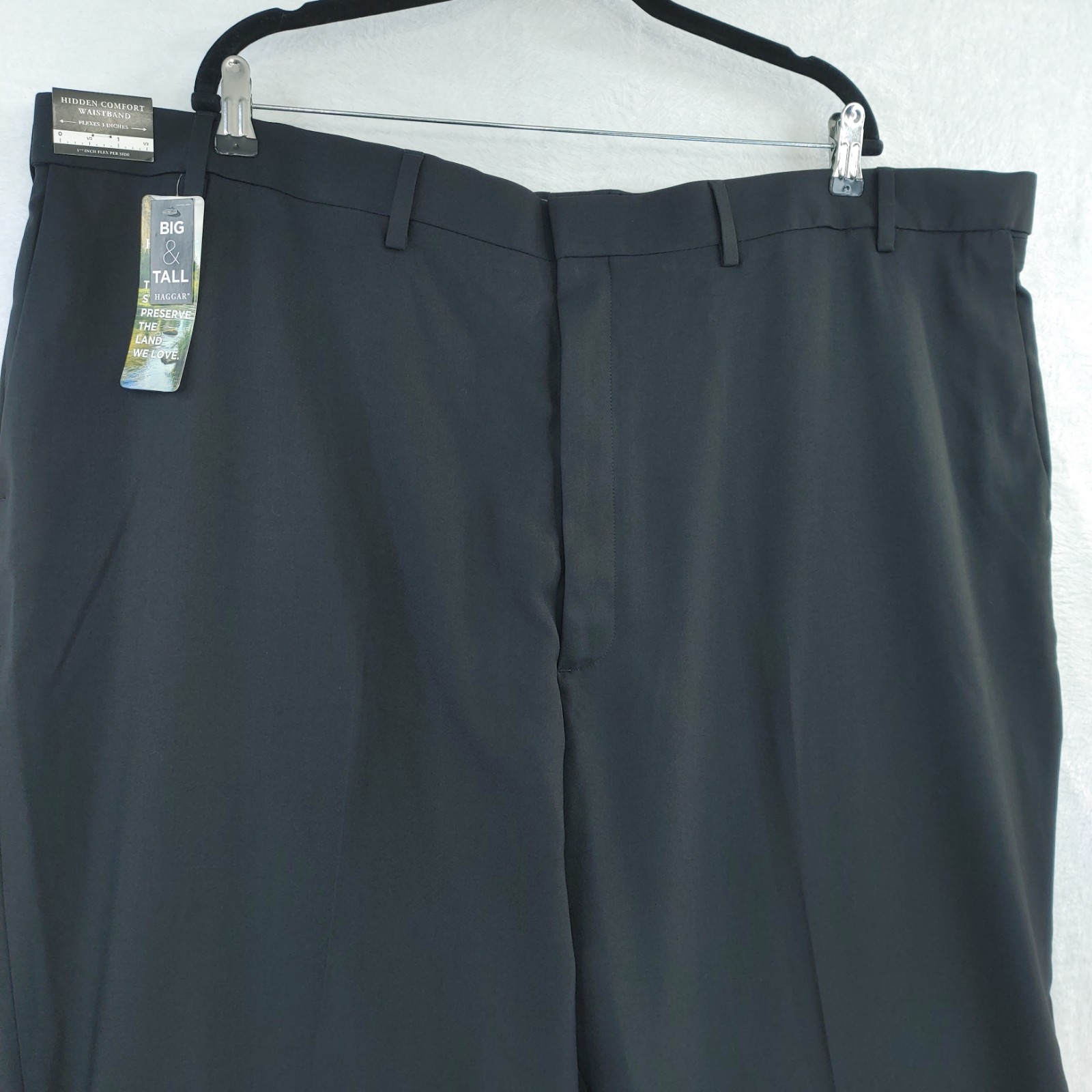 NWT Haggar Premium Classic Fit Flat Expandable Waist Black Pants 50 x 30 $80