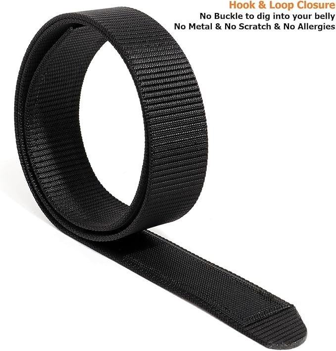 No-Scratch Nylon Belt 1 3/8″ No Metal Buckle Belt with Hook & Loop Closure TSA