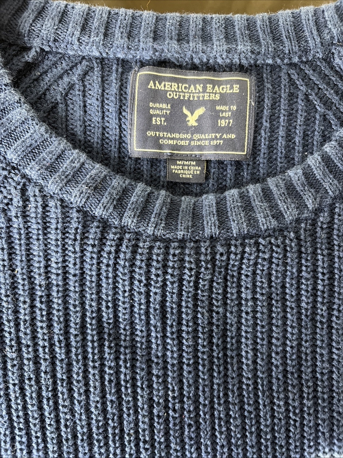 Vintage Y2K American Eagle Sweater Men Medium Blue White Colorblock Knit