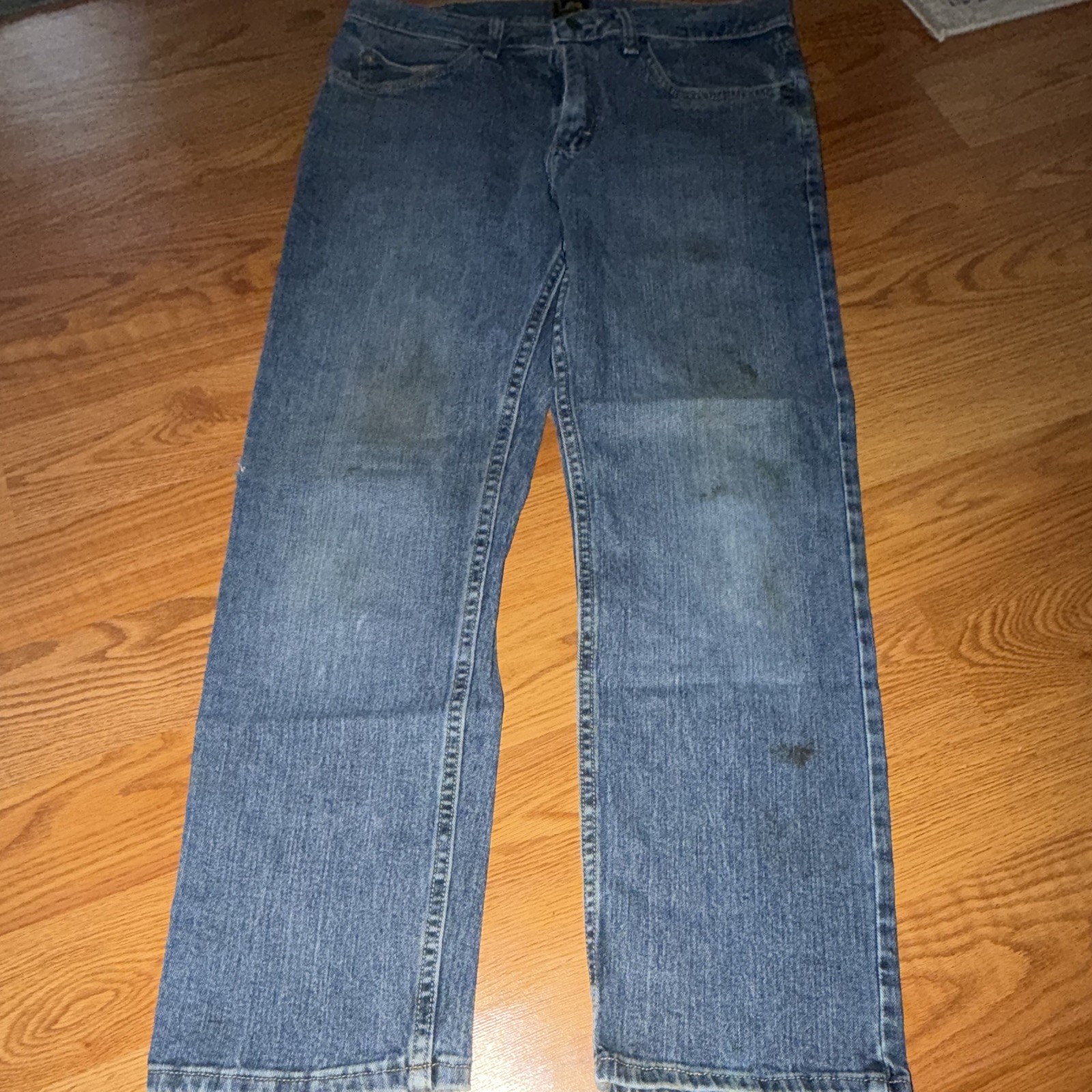 Lee Men’s Blue Medium Wash Straight Leg Cotton Denim Jeans Regular Fit Pockets