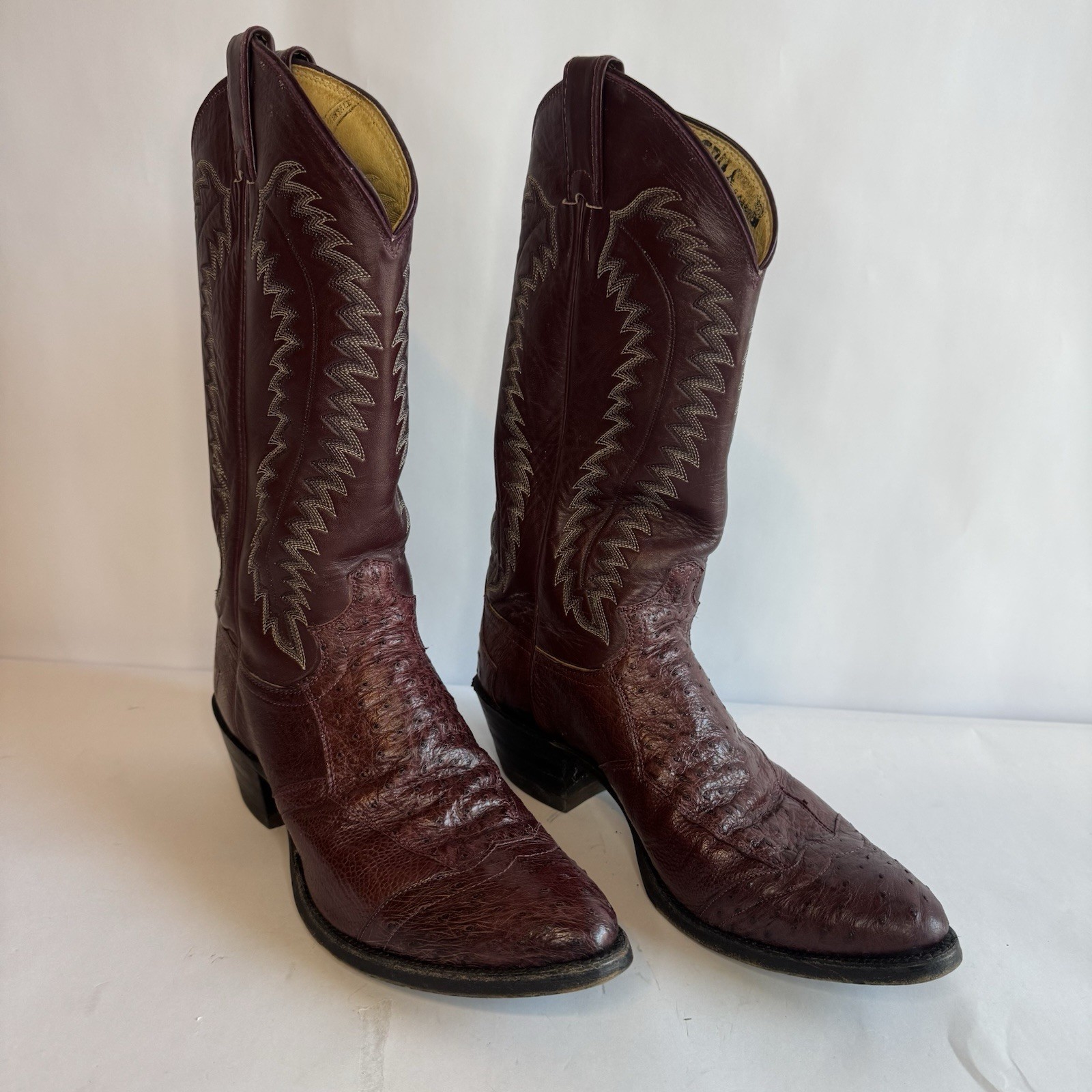 Justin Exotic Western Boot Bourdeaux Burgandy Patchwork Ostrich 6495 Mens 8.5D