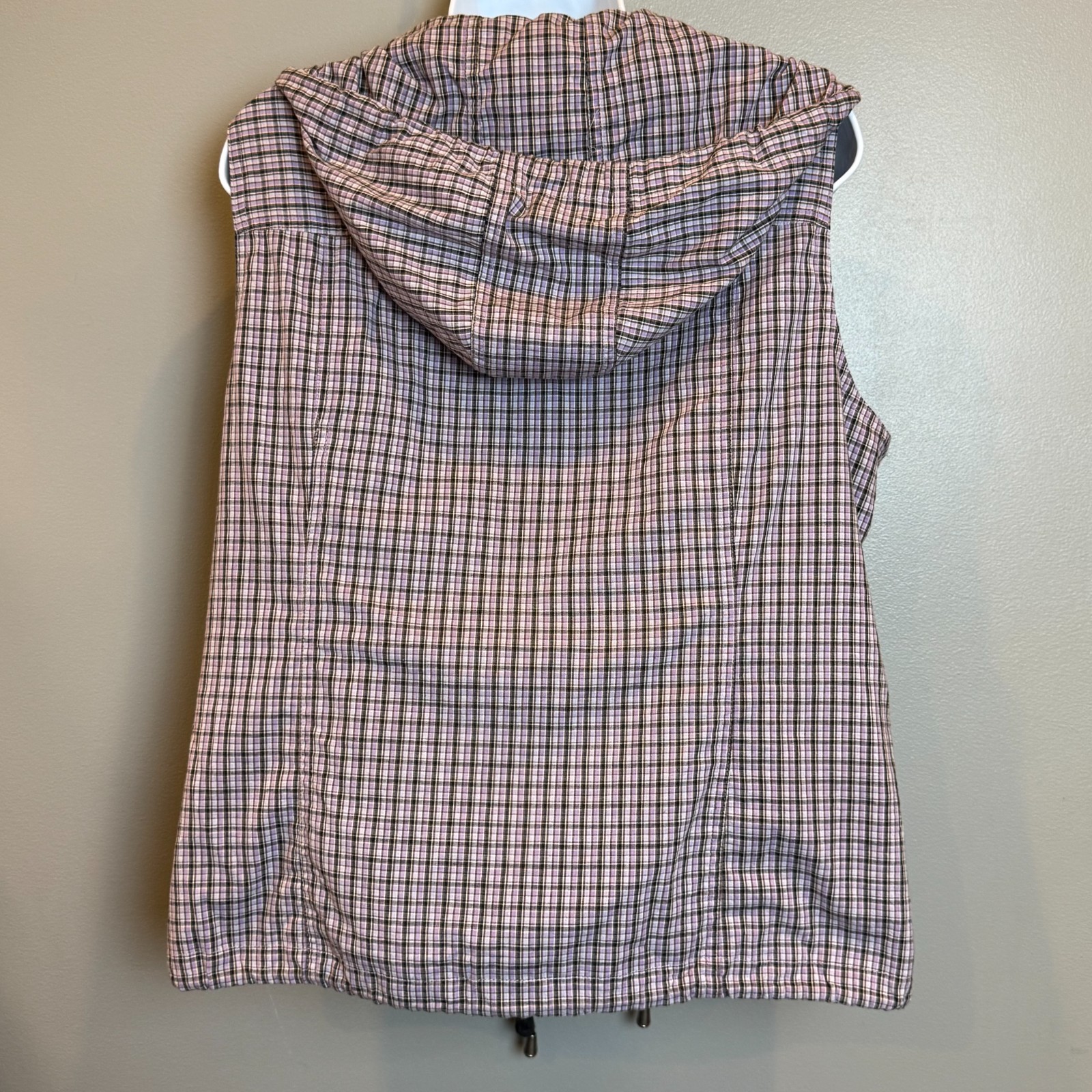 Christopher & Banks Womens Purple Plaid Hooded Zip Up Vest Large L Pocketed