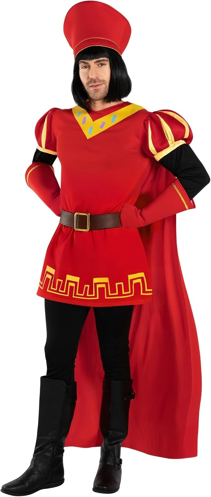 Men`s Red Fairy Tale Lord Costume + Wig Adult Farquaad Outfit Halloween M – 3XL