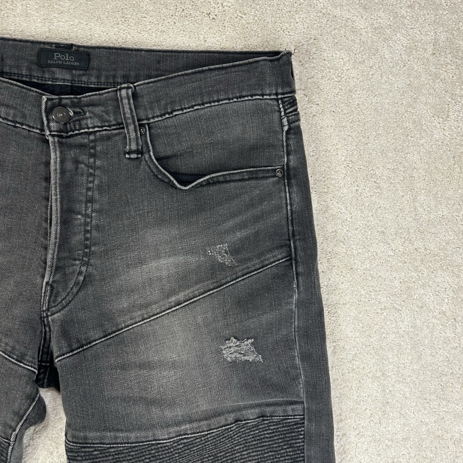 POLO Ralph Lauren Men’s 34×30 The Sullivan Slim Moto Biker Stretch Black Jeans