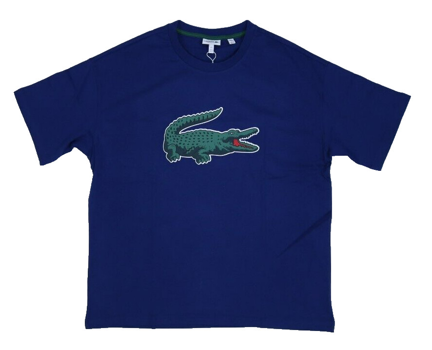 Lacoste Graphic Print Crocodile Cotton T-Shirt Navy Short Sleeve Boys 16 Years