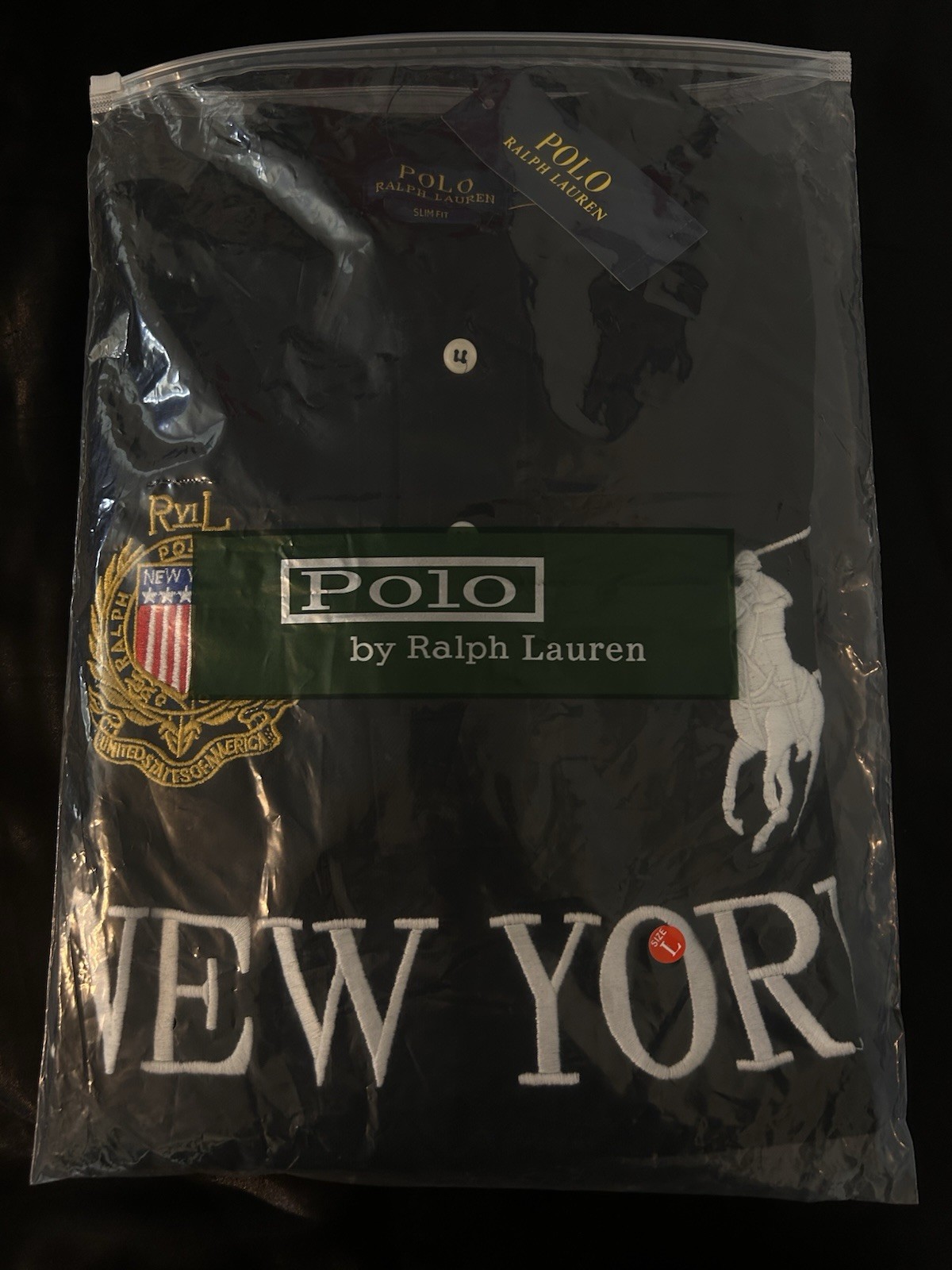 Polo Ralph Lauren Slim Fit Black New York Logo Big Pony No. 5 Polo Shirt L
