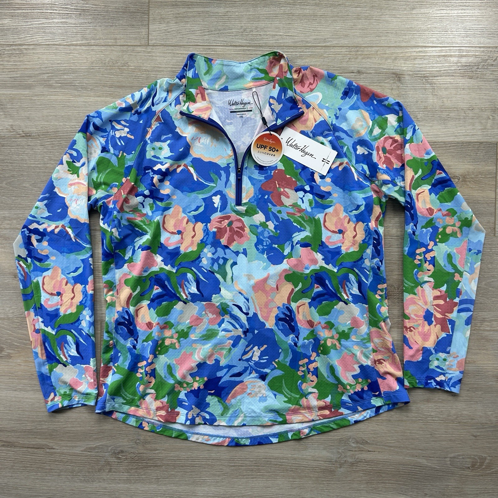 Walter Hagen Women’s 2XL 1/4 Zip Pullover Blue Floral UPF 50+ Performance 11