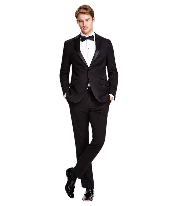 Kenneth Cole Mens Slim fit 2 Piece Tuxedo Suit 42 S / 35 Waist Black Stretch