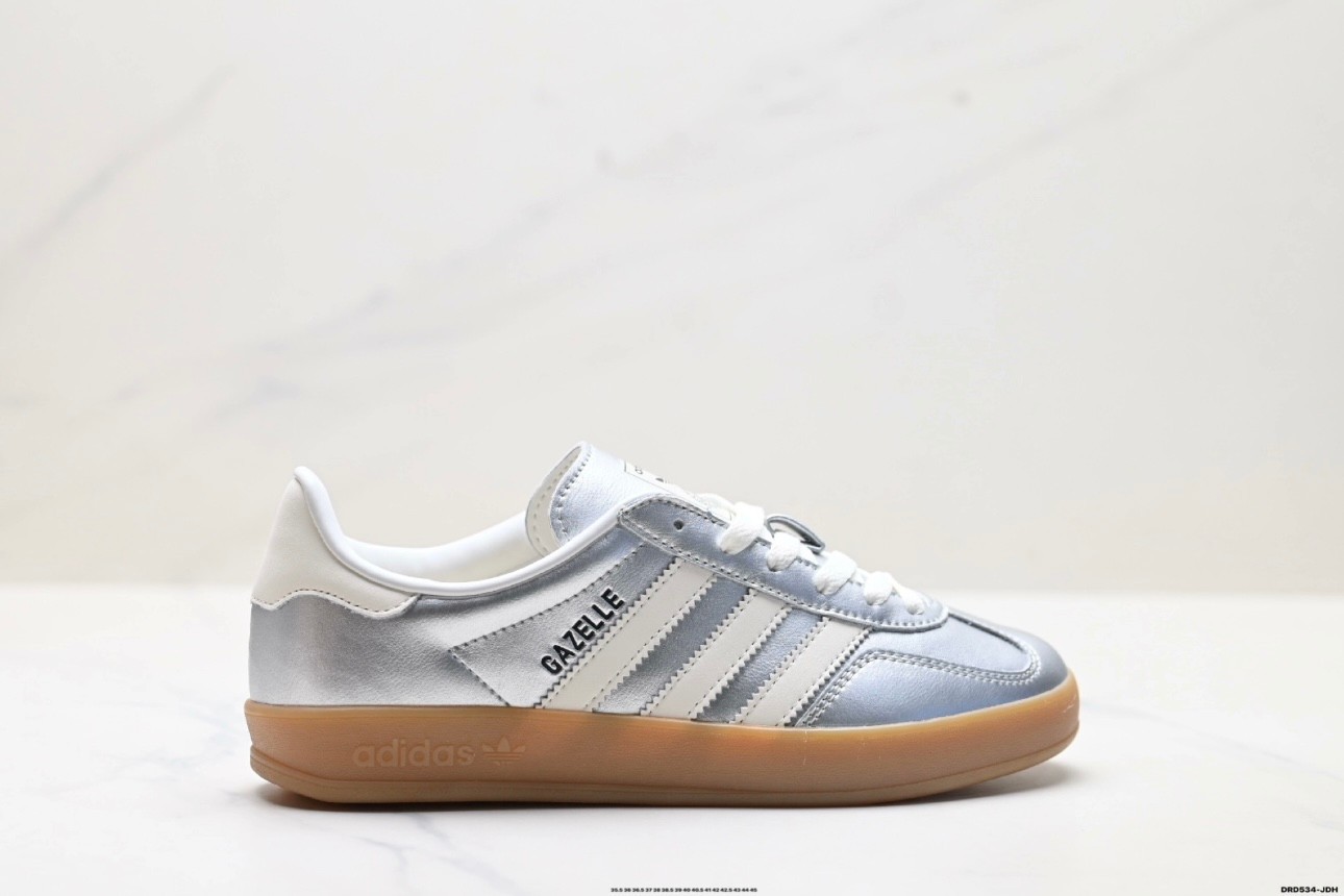 adidas Gazelle Indoor Silver Metallic Gum Sneakers JR 1206 NEW WITH BOX