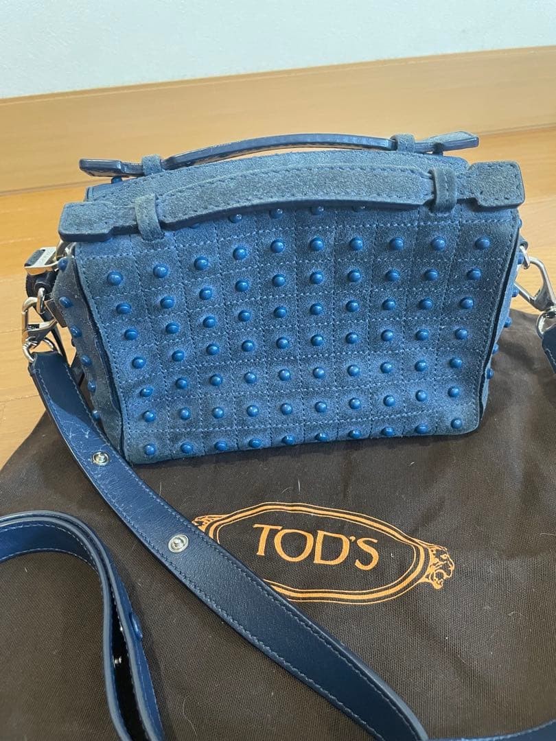 TODS Gommino Studded 2Way Shoulder Bag Suede Dark Blue Mini Bag