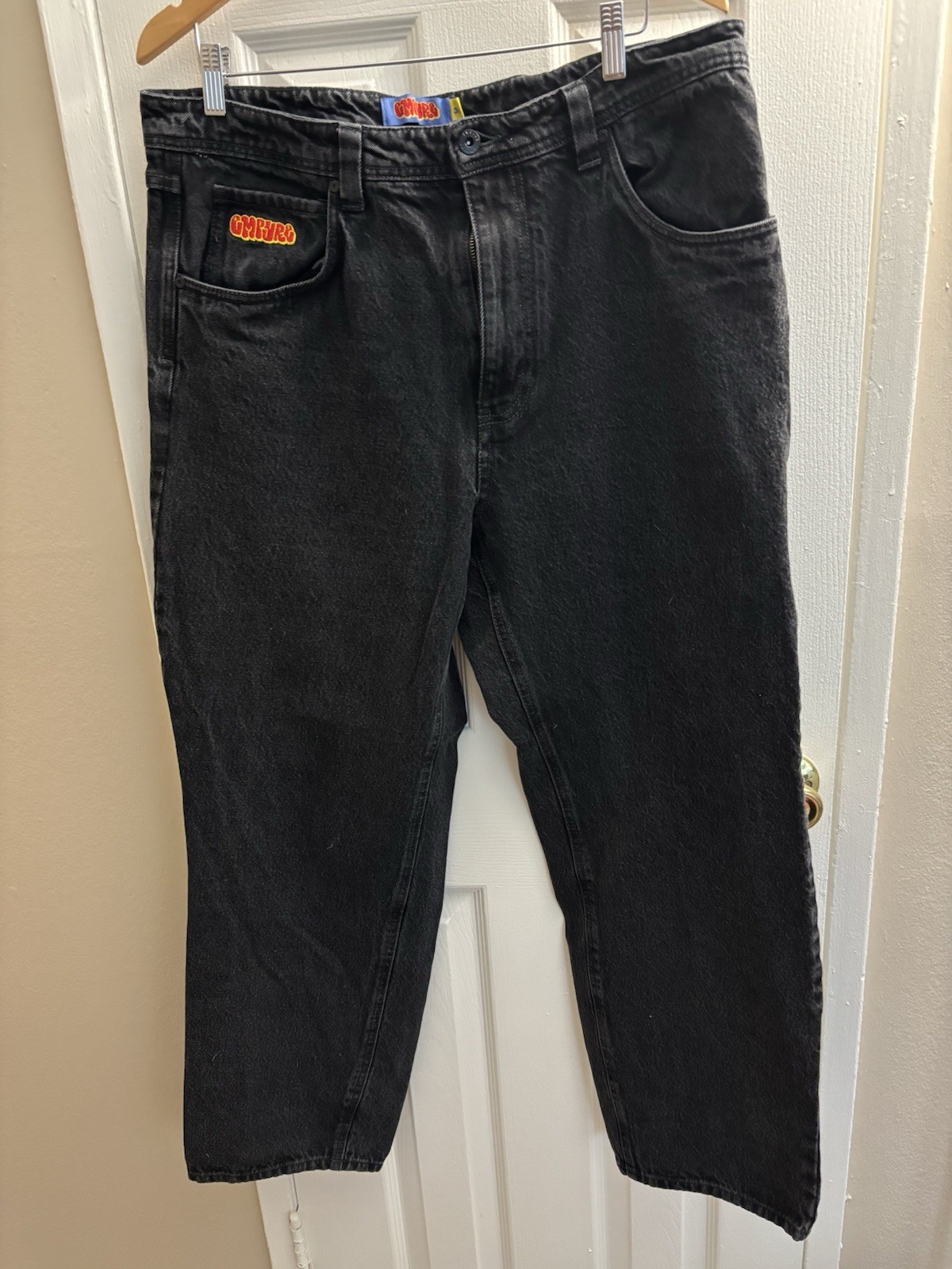 Empyre Men’s Black Denim Jeans Straight Regular Fit Mid Rise Dark Wash Logo