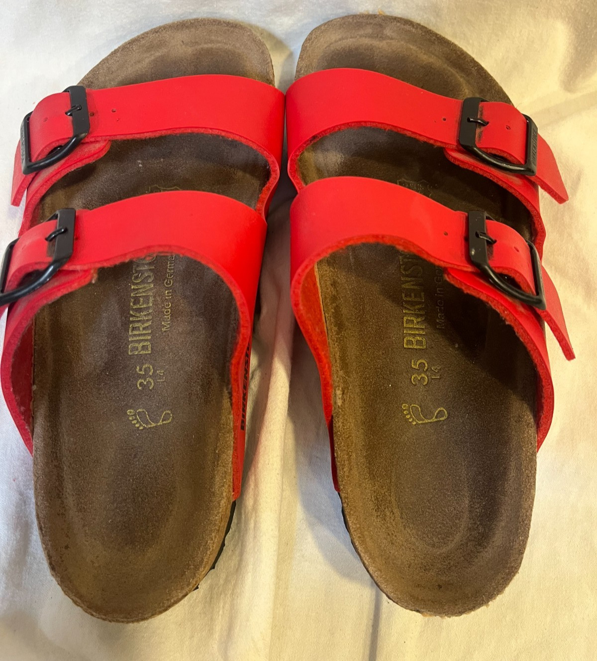 Birkenstock Arizona Red Birko-Flor Sandals Women Sz 35 US 4 4.5 Regular Wide Fit