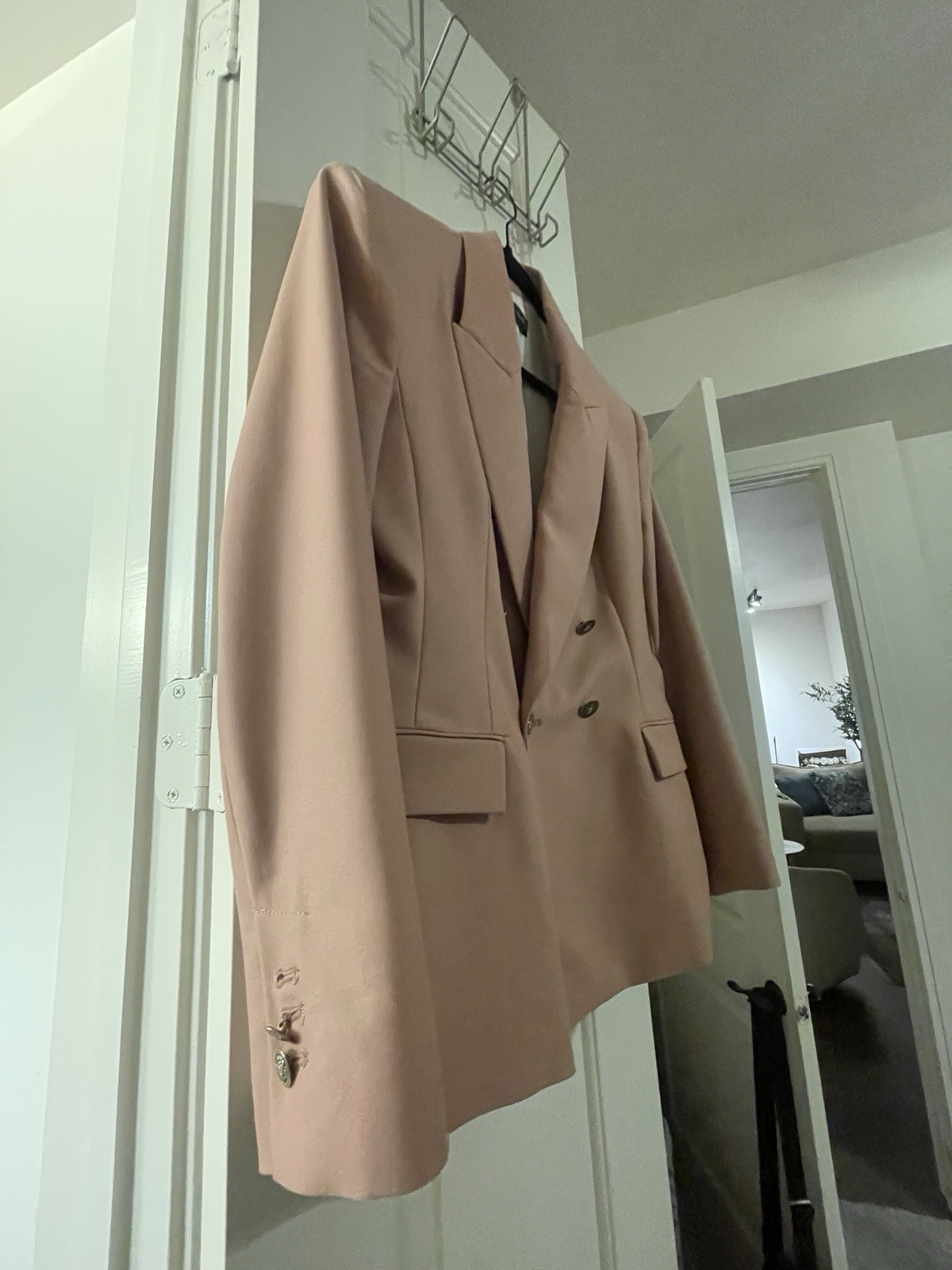 ZARA Women’s Pink Double-Breasted Lined Notch Lapel Blazer Jacket Size L