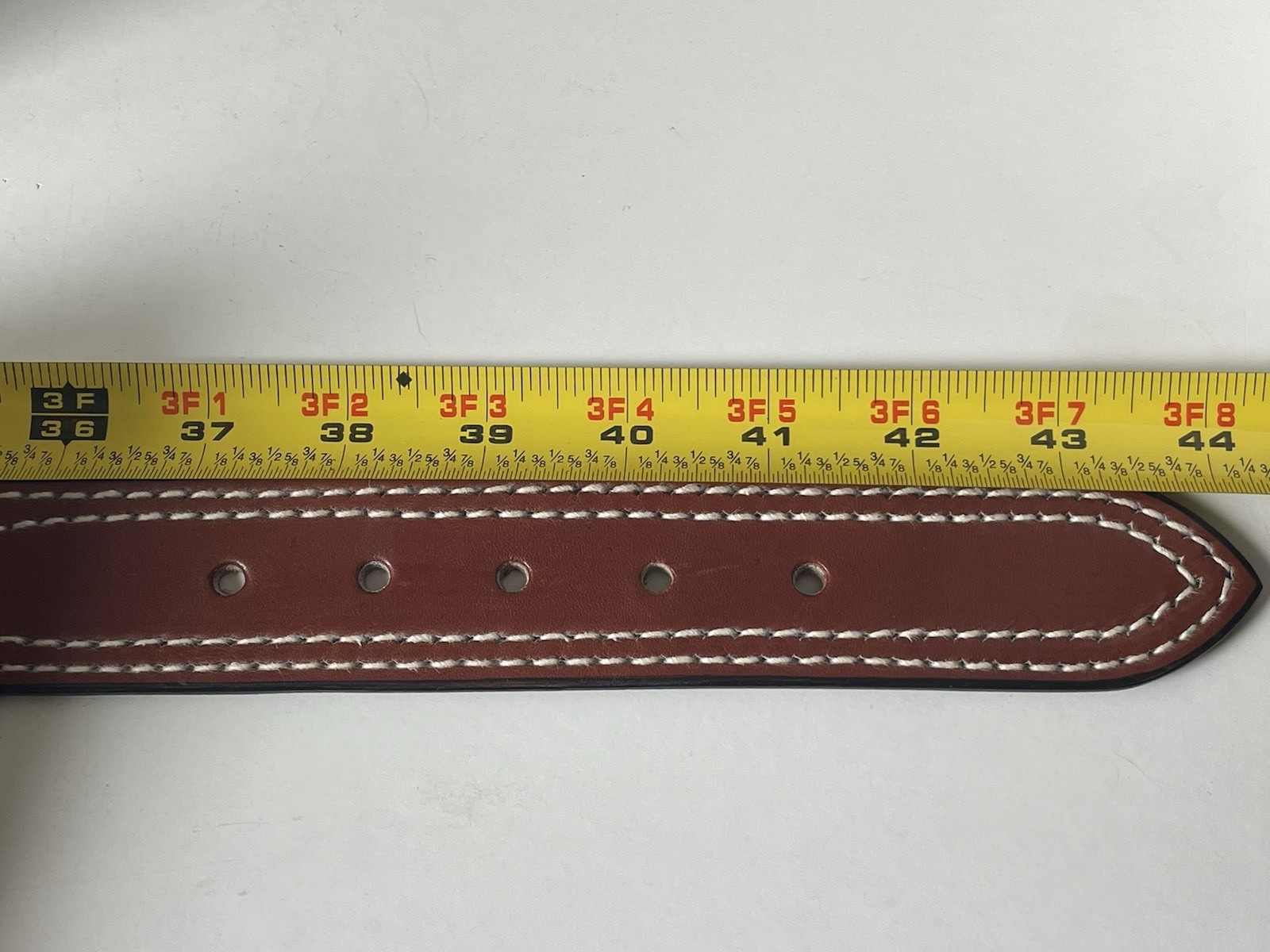 Triple K Leather Stitched Belt Size 38 Brown Brass Colored Buckle With Loop USA