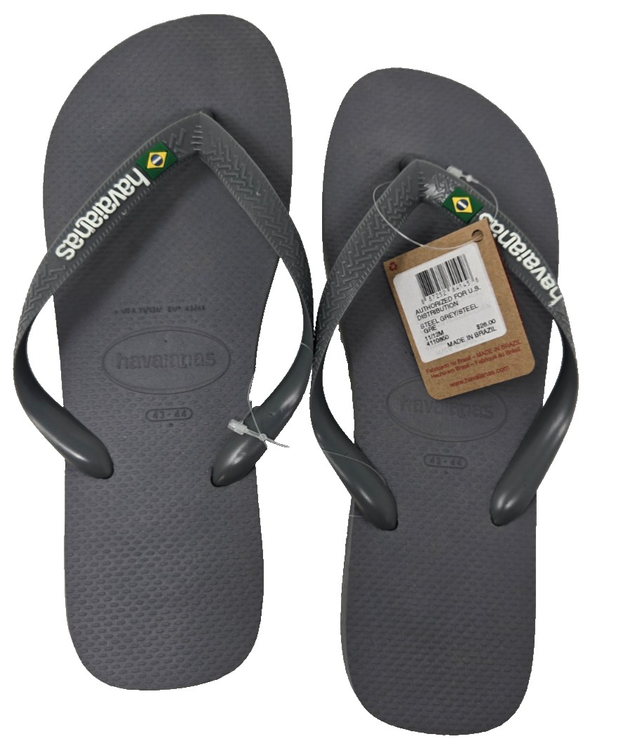 Havaianas Mens Slim Flip Flop Sandals Steel Gray Beach Shoes Size 11/12