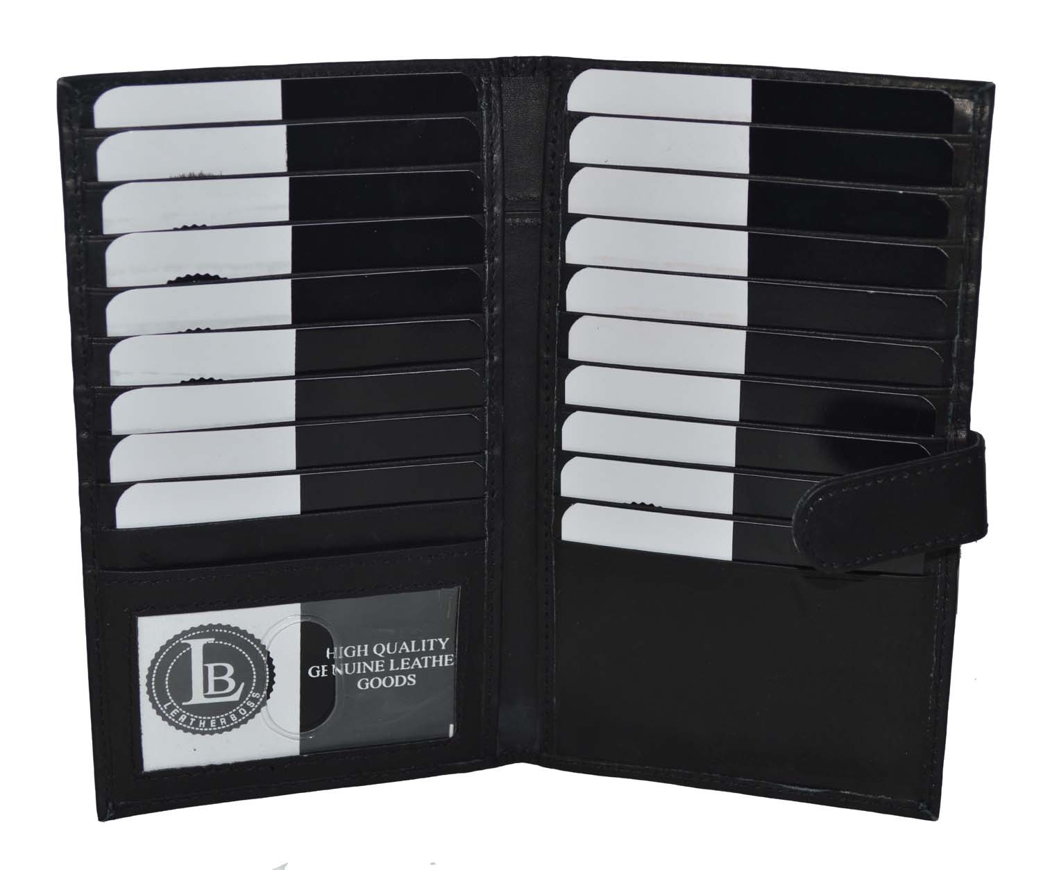 Leatherboss Credit Card Holder Tall Wallet with Snap Closure, Black