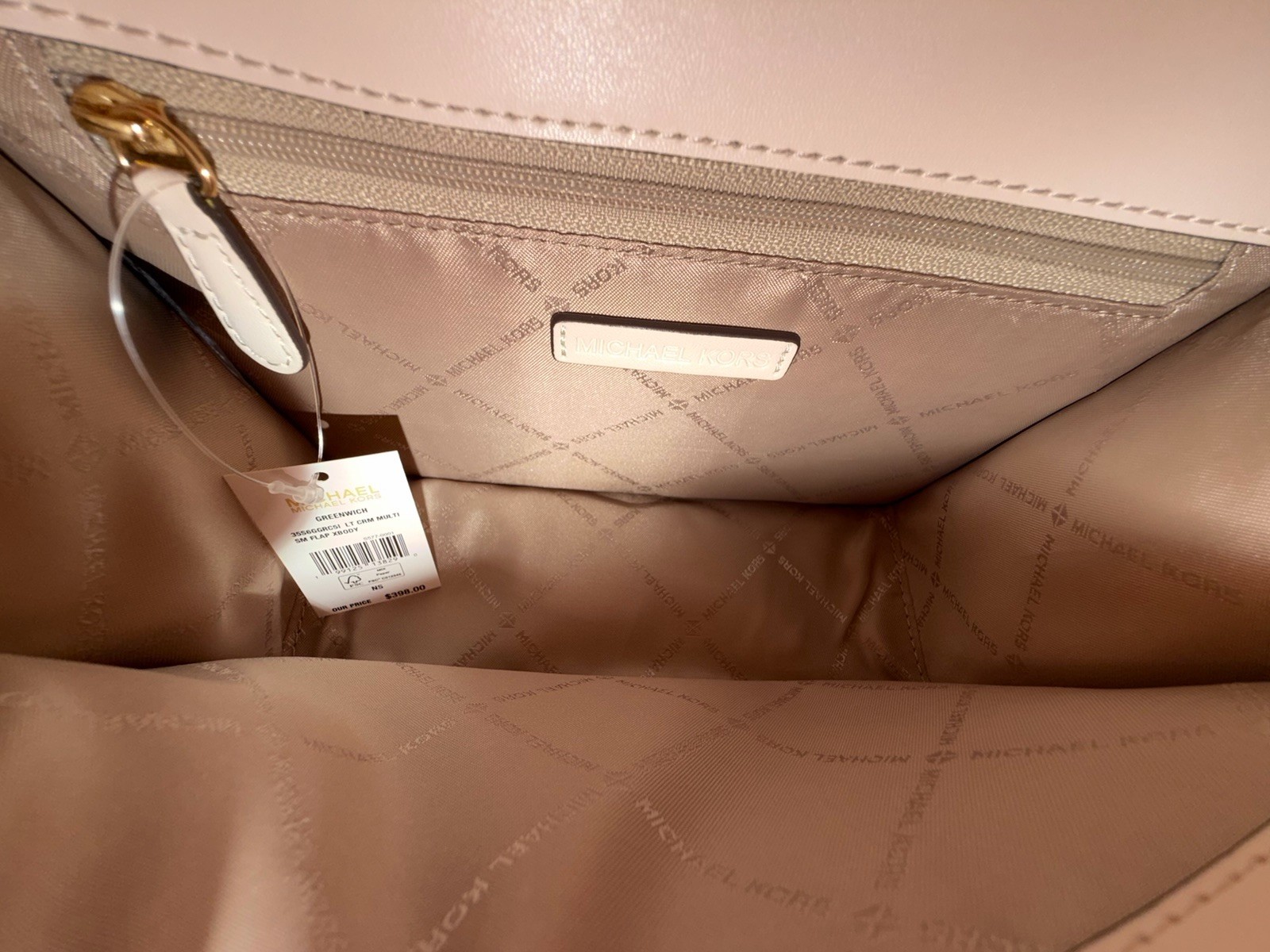Michael Kors Greenwich Small Shoulder Flap Crossbody Bag Light Cream Multi