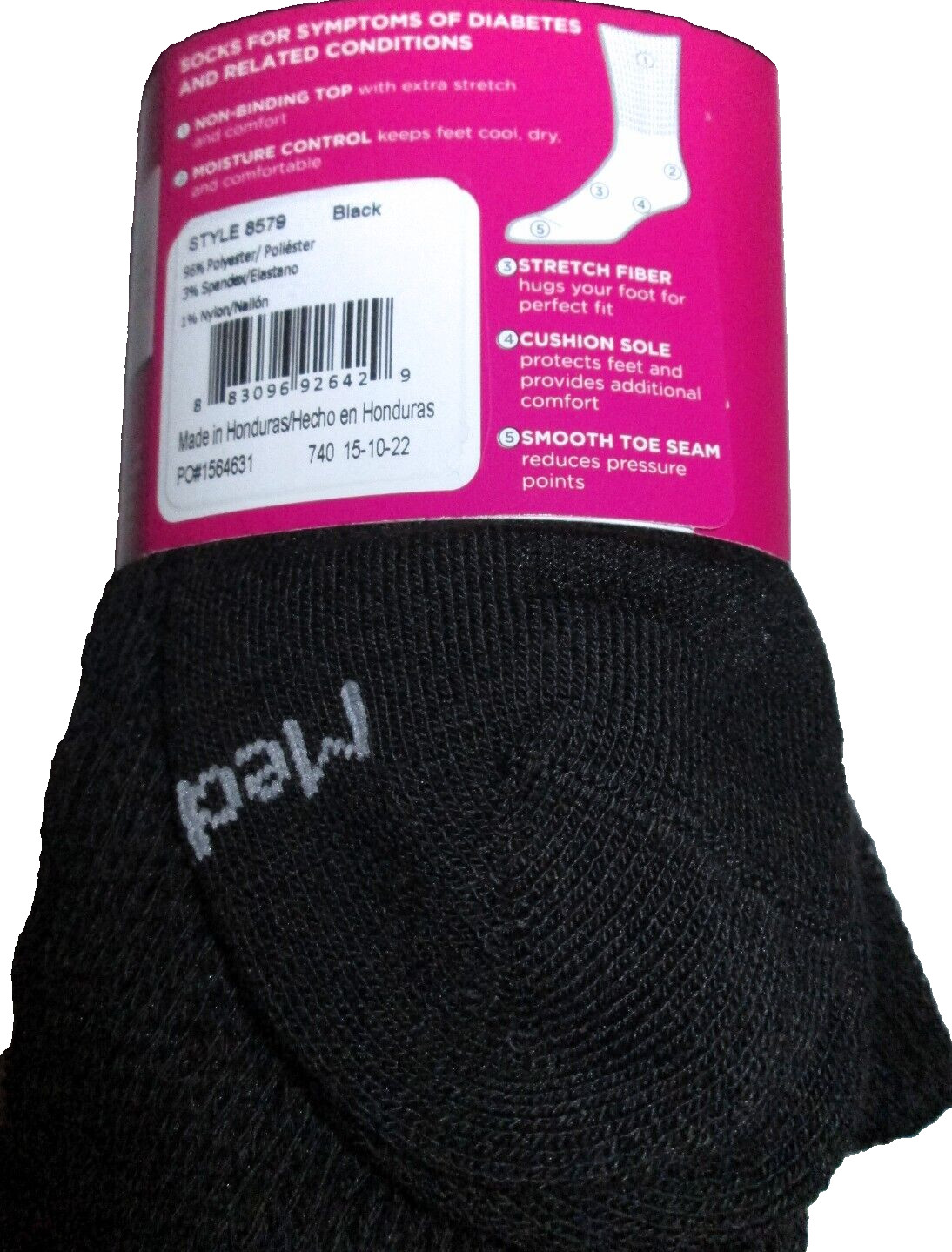 6 Pairs Medipeds Womens Non Binding Cushioned Smooth Toe Diabetic Crew Socks