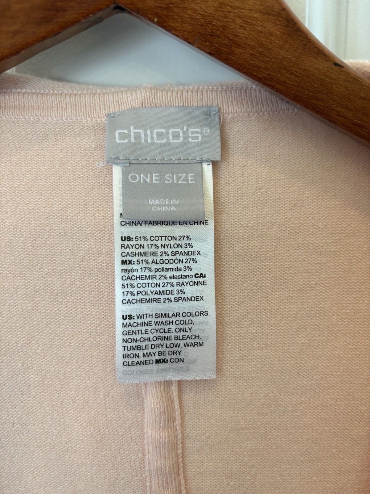 Women’s Chico’s One Size Shawl Hooded Wrap Top Cardigan Light Pink Soft