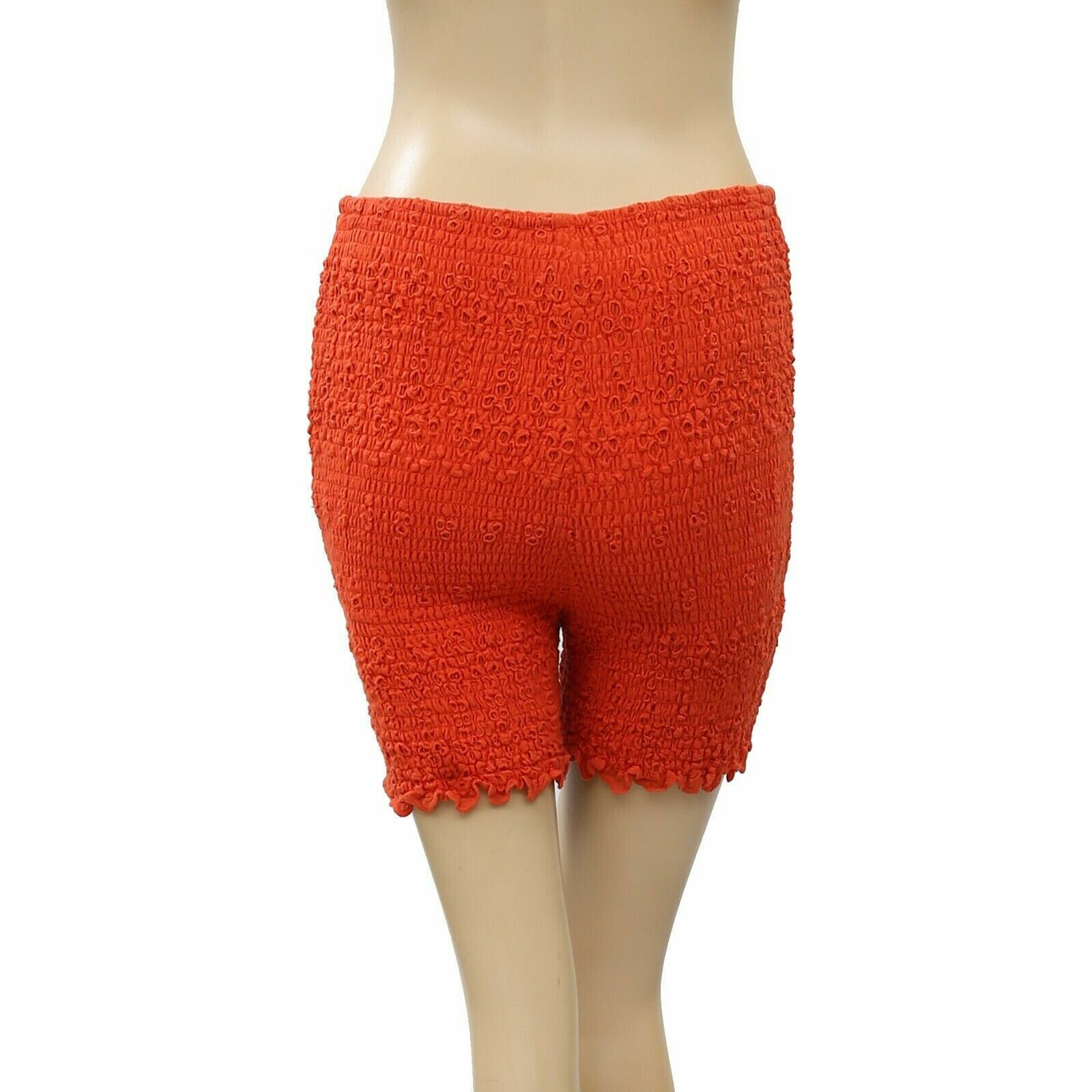 265945 Free People FP One Caraway Smocked Shorts Orange Stretchy High Waisted S