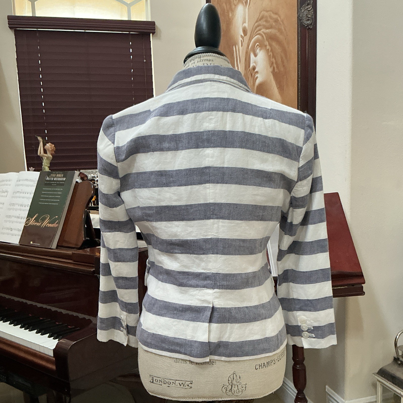 Banana Republic Women’s Blue White Striped Button Front Lined Blazer 8P